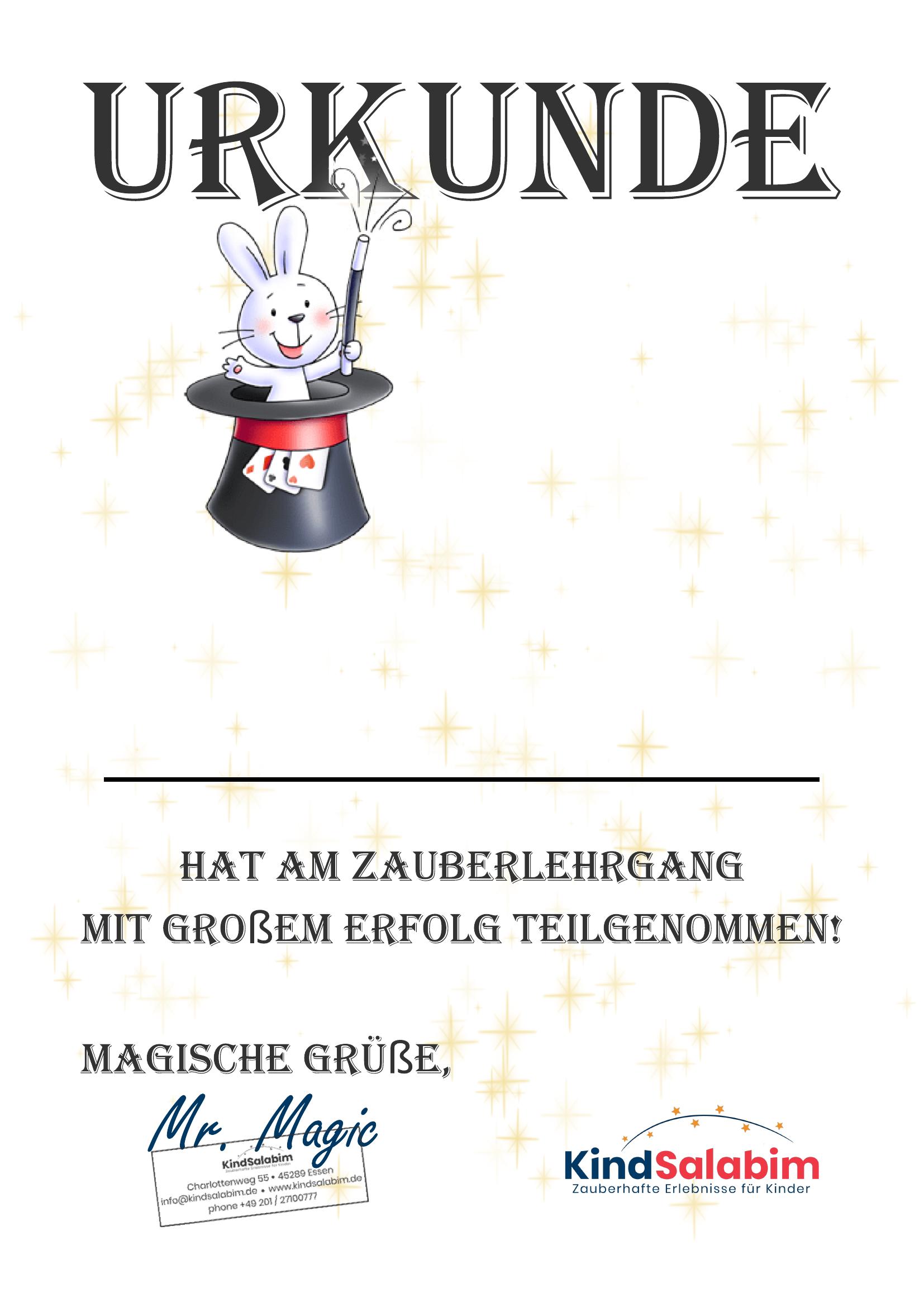 Urkunde des Mr.Magic Zauberworkshops – offizielles Zertifikat für Kinder